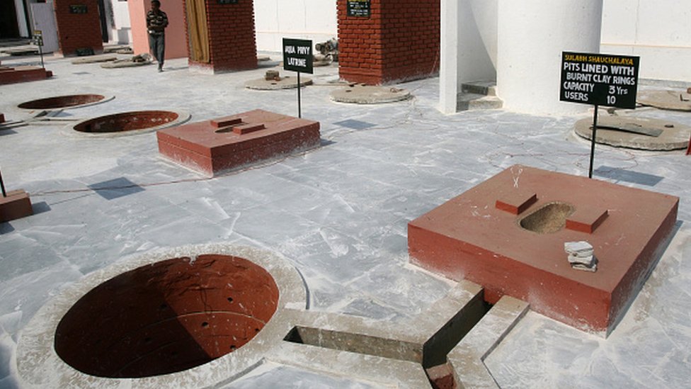 Different models of Sulabh flush compost toilets, with pits and superstructure made of different locally available materials to suit people of every socio-economic group are displayed at the Sulabh International Toilet Museum in New Delhi, 27 October 2007.