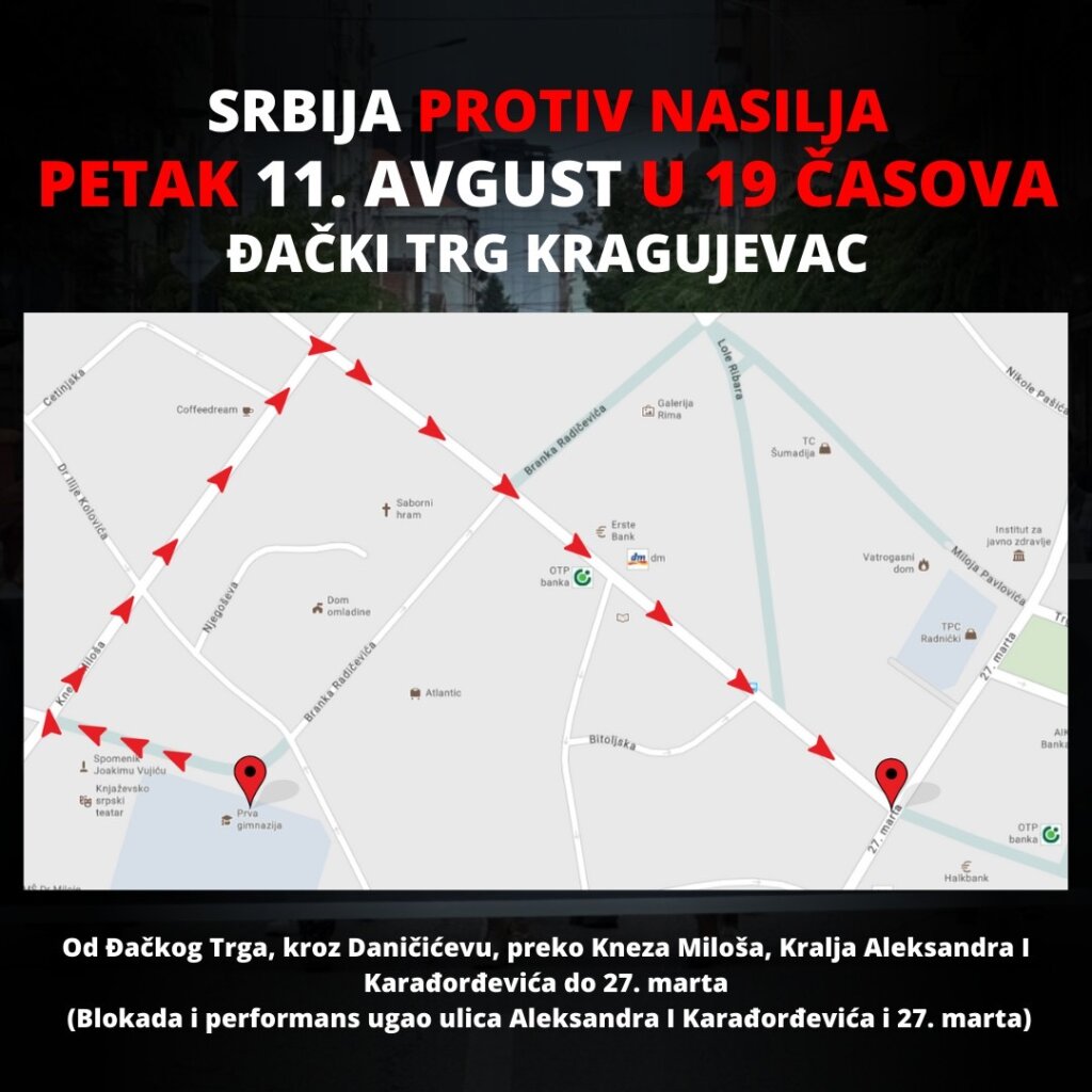 Blokada kod Štafete na protestu Srbija protiv nasilja u petak u Kragujevcu 2
