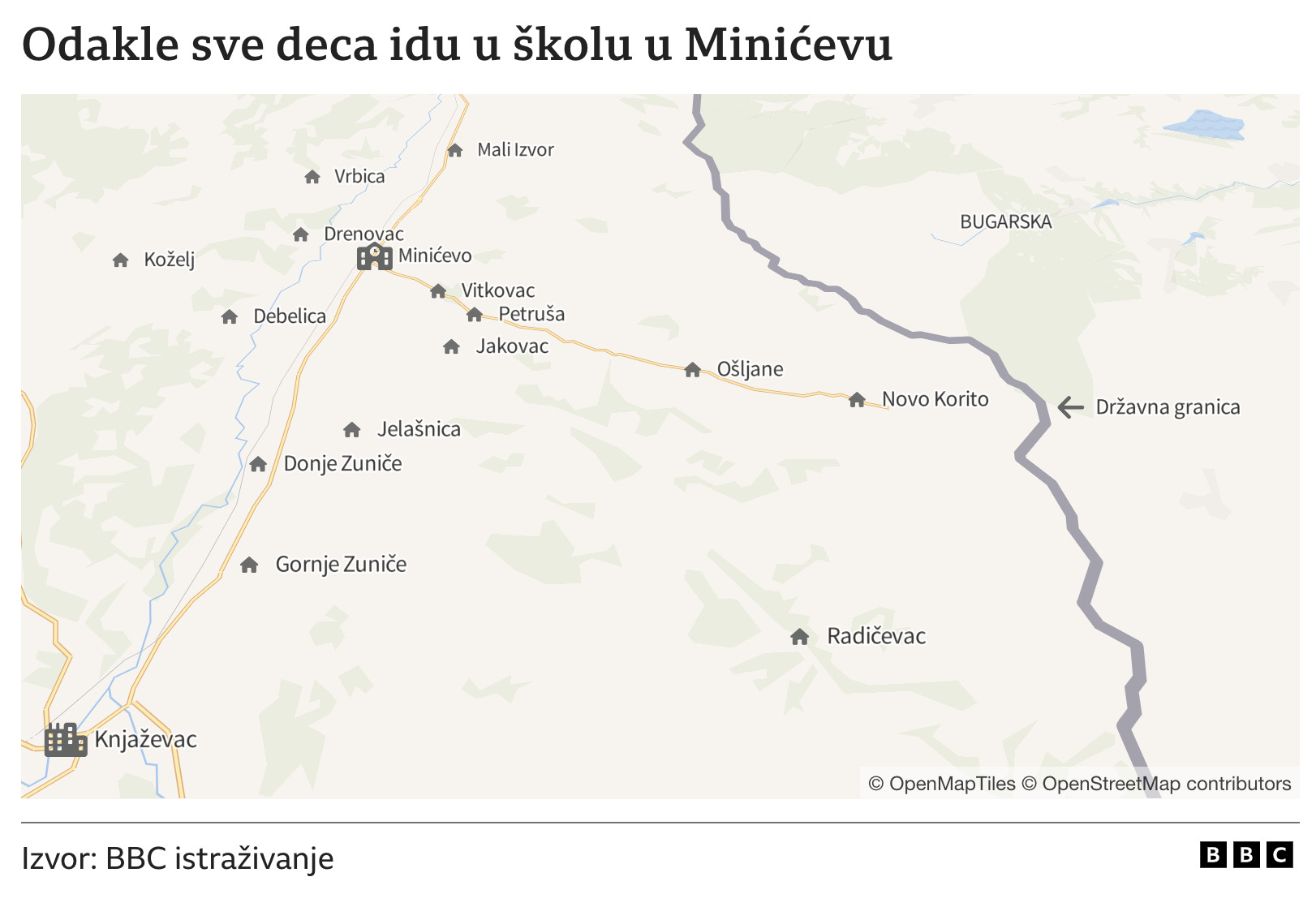 Međunarodni dan pismenosti: Jedan dan u obrazovnoj pustinji na istoku Srbije, u „školi na točkovima" 13 Mapa sela na istoku Srbije