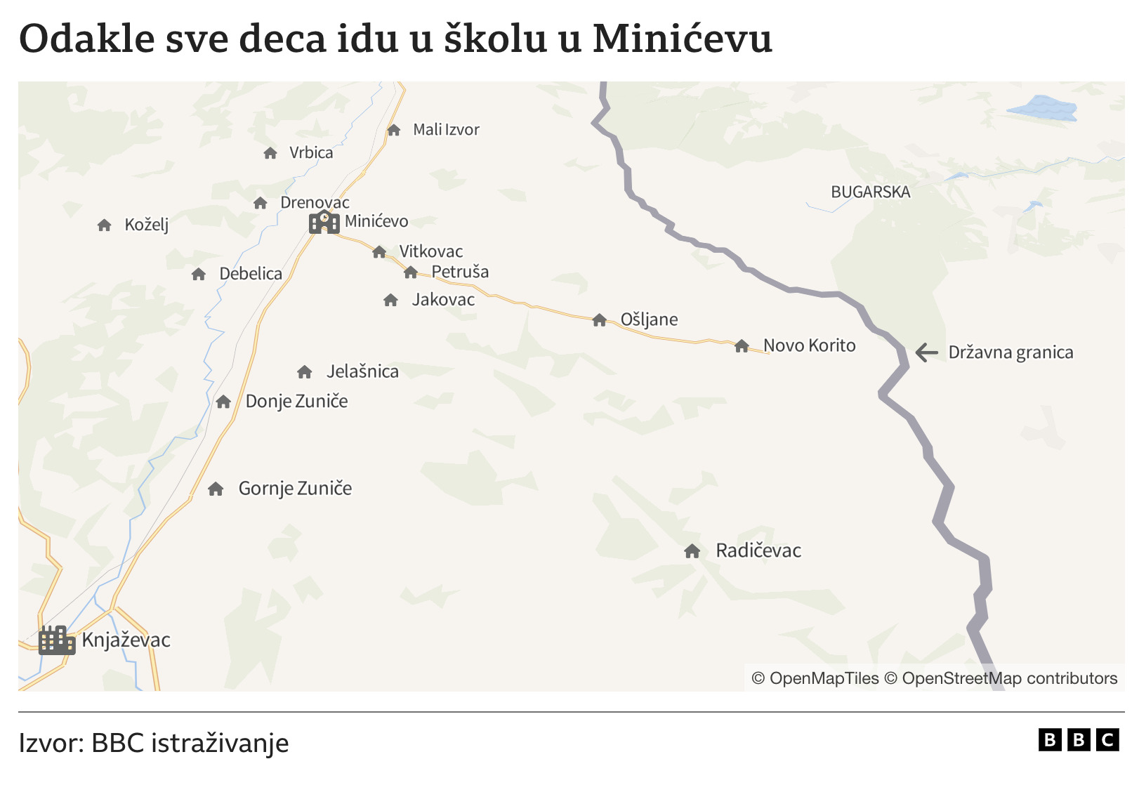 Mapa sela na istoku Srbije