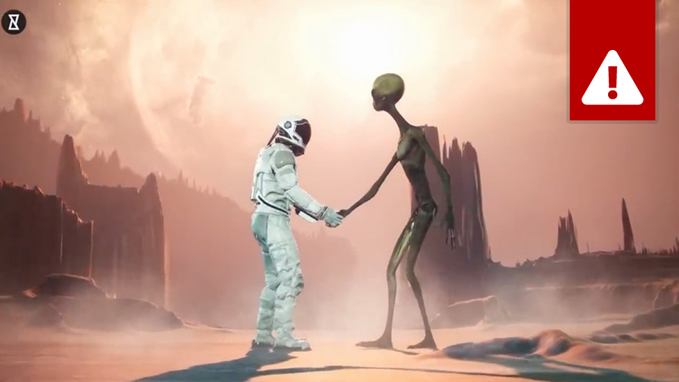 Pamja e një imazhi të krijuar nga AI në një video rreth alienëve