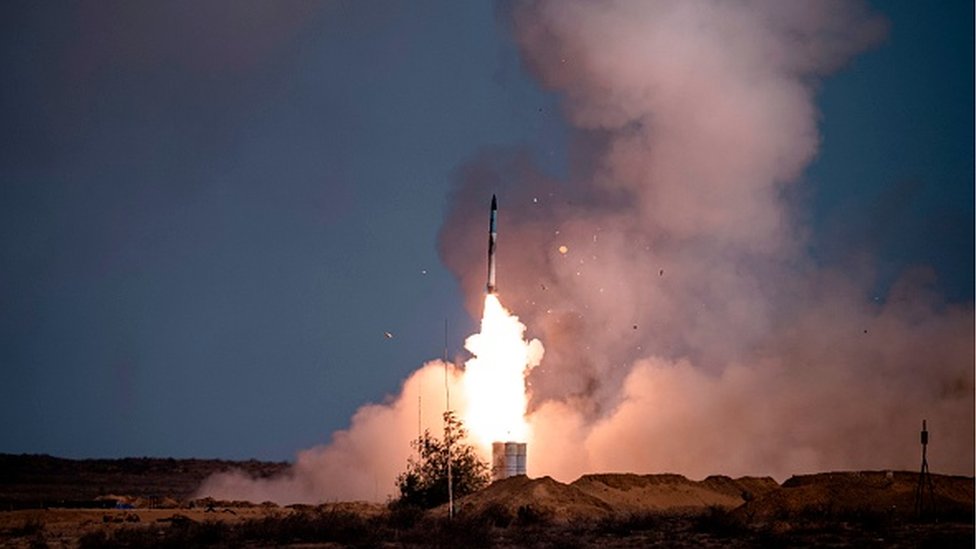 A rocket launches from a S-400 missile system at the Ashuluk military base in Southern Russia on September 22, 2020