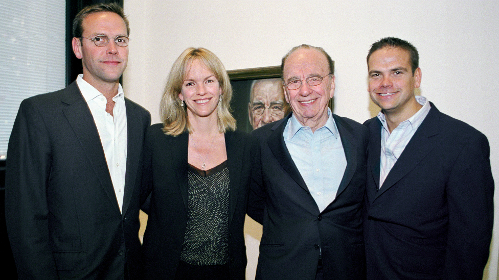 Left to right: James Murdoch, Elisabeth Murdoch, Rupert Murdoch and Lachlan Murdoch pictured in 2007