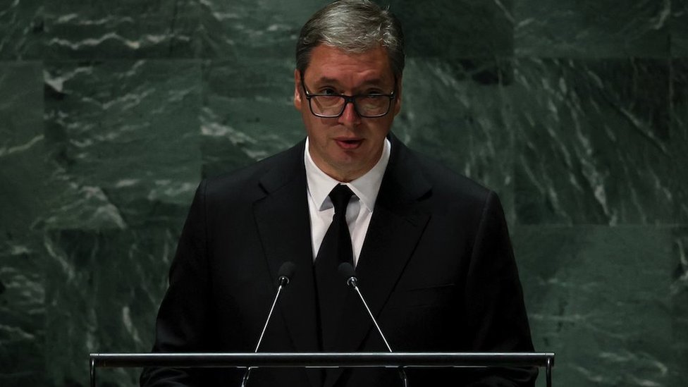 Rusija i Ukrajina: „Slučaj Srbije preteča problema sa kojima se svet danas suočava", kaže Vučić 1 Predsednik Srbije Aleksandar Vučić na zasedanju Ujedinjenih nacija