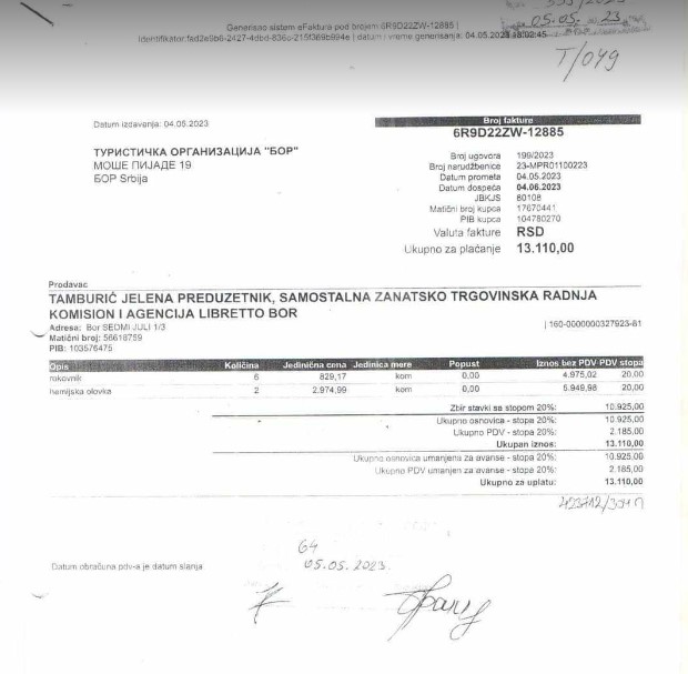Turistička organizacija Bora dve hemijske platila 6.000 dinara 3 Turistička organizacija Bora dve hemijske platila 6.000 dinara 3