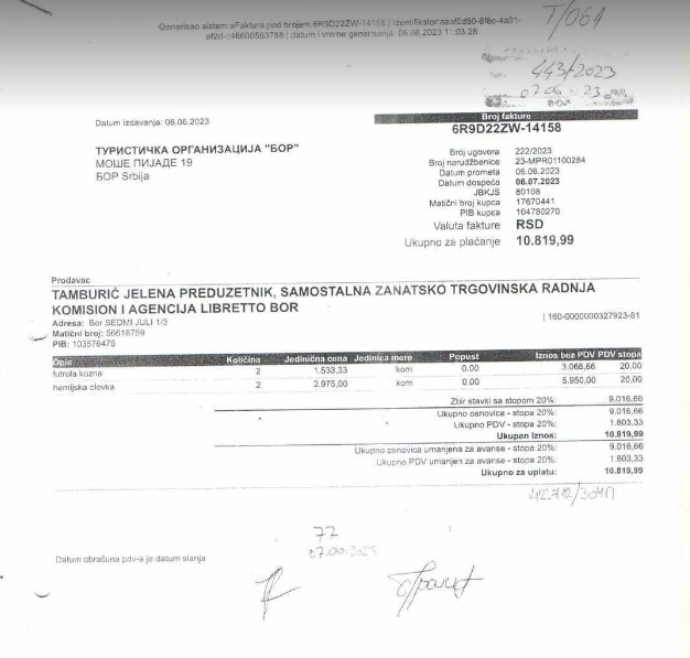 Turistička organizacija Bora dve hemijske platila 6.000 dinara 4 Turistička organizacija Bora dve hemijske platila 6.000 dinara 4