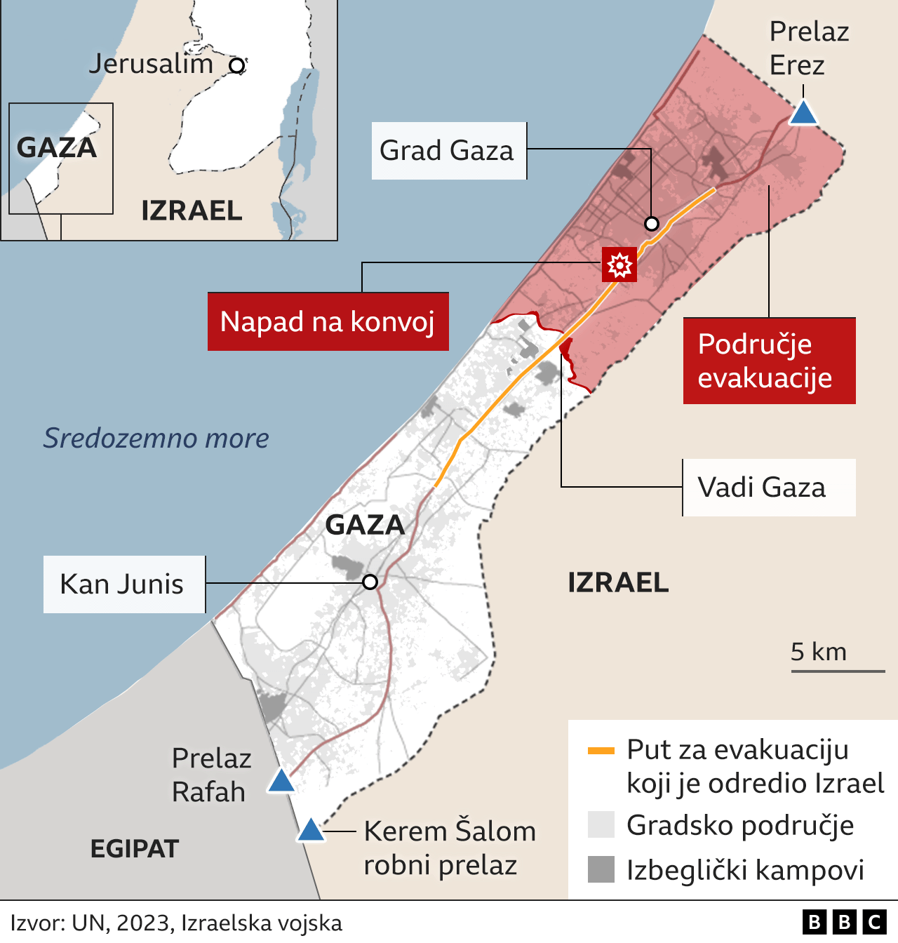 Gaza, mapa Gaze, područje evakuacije