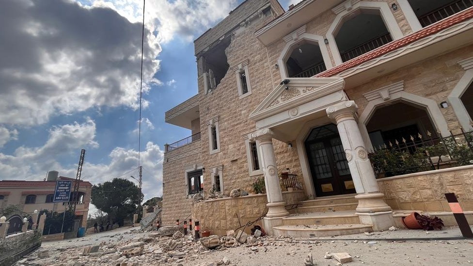 Damaged buildings in Dharya, Lebanon