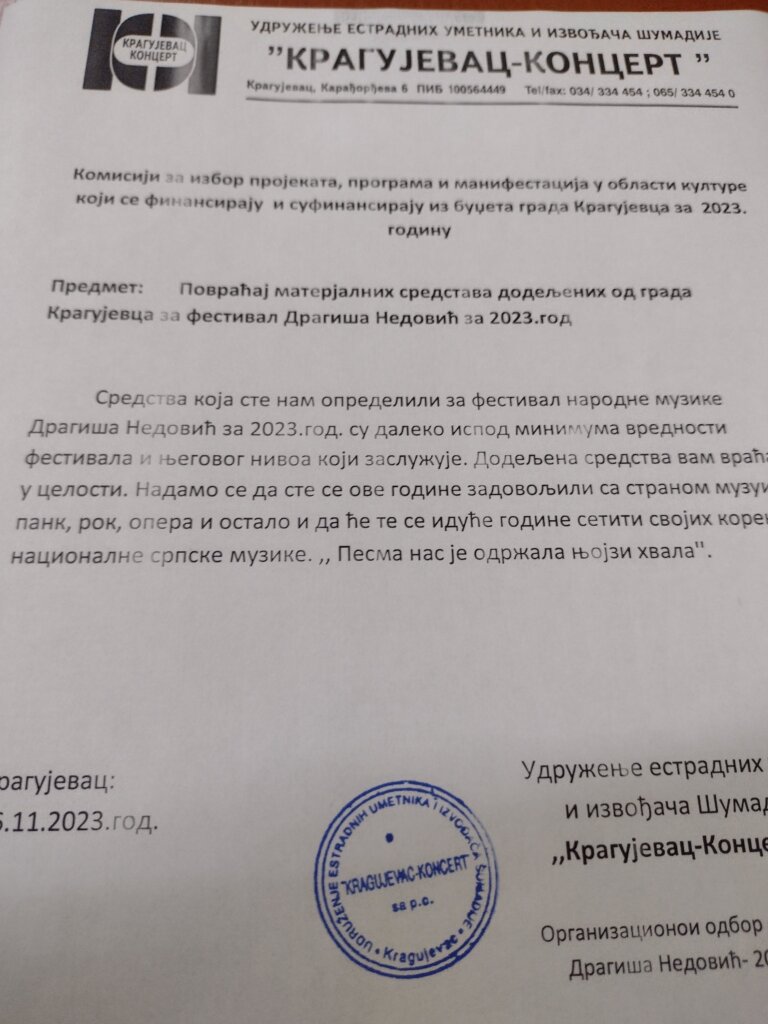 Dragiša Nedović dobio trg, ali ostao bez festivala: Manifestacije u Kragujevcu ove godine neće biti 6