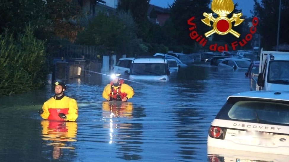 The River Bisenzio flooded near Florence
