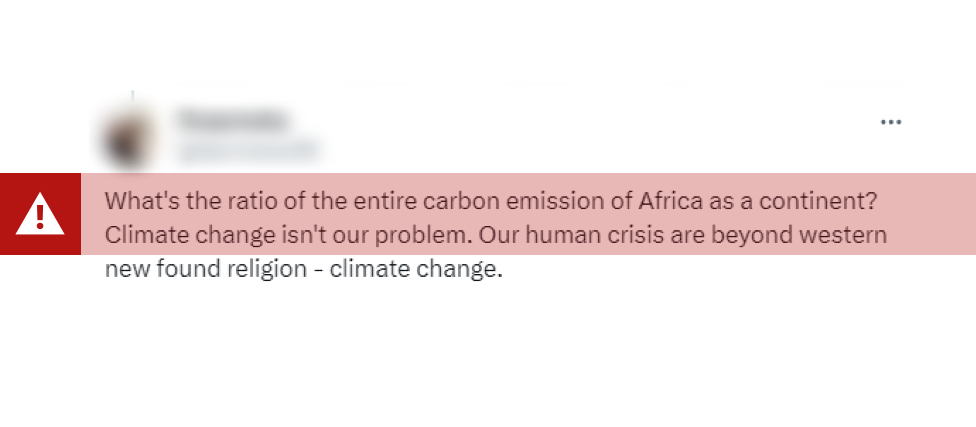Screenshot of a post on X, formerly Twitter, suggesting that climate change is a Western problem.