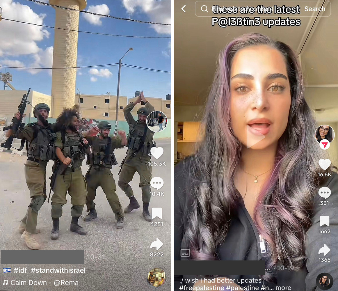Izrael i Palestinci: Društvene mreže kao poligon za nove sukobe 4 TikTok sadržaj Danijela (levo) i Arijane (desno)