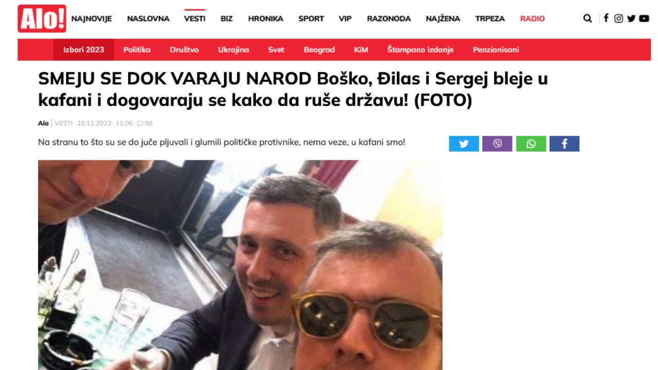Dragan ilas, Sergej Trifunovi i Boko Obradovi iz kafane rue dravu":  Kako je "Alo" lairao vest o susretu opozicionara? - Politika - Dnevni list  Danas