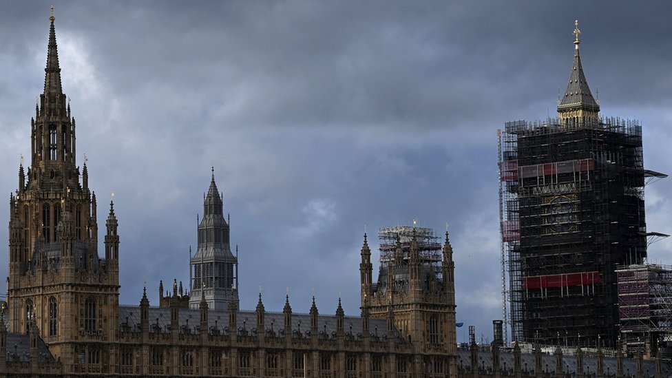 Scaffolding on Big Ben and the Houses of Parliament