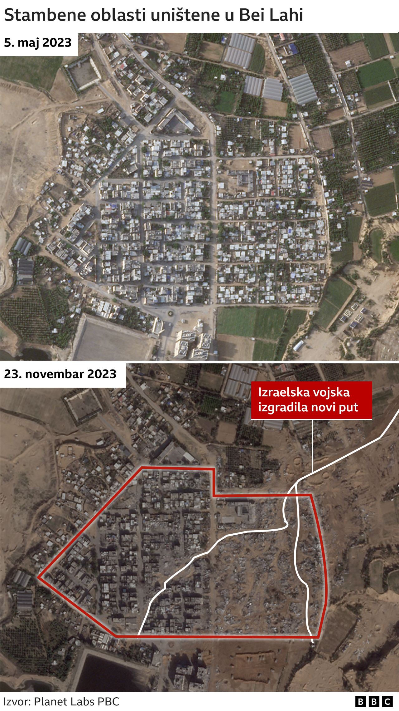 Izrael i Palestinci: Satelitski snimci otkrivaju razmere razaranja u Pojasu Gaze 4 Beit Lahija