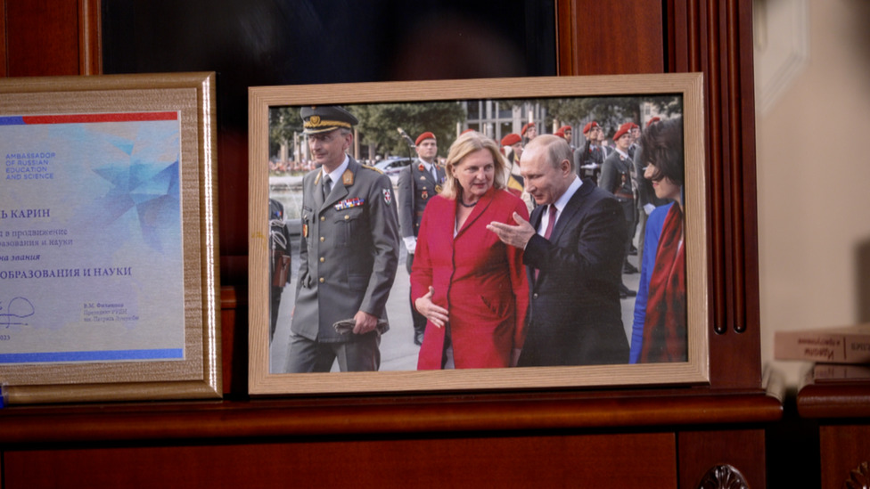 Karin Kneissl with Putin, in a photo in her home