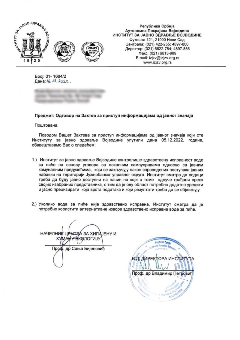 Neispravna voda, odgovor Instituta "U fabriku vode ćemo poverovati tek kada je vidimo": U Temerinu neispravna voda za piće već 20 godina 3