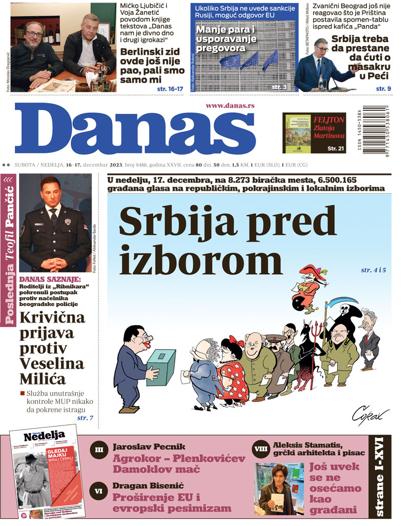 Naslovna strana za 16. decembar 2023. 1