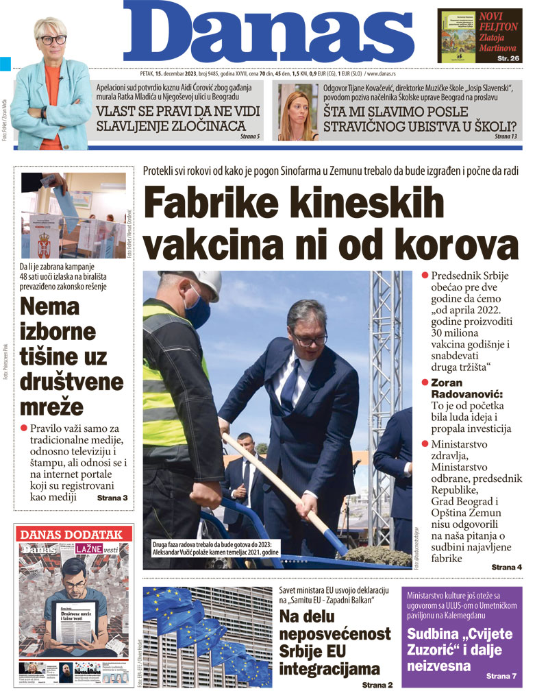 Naslovna strana za 15. decembar 2023. 1
