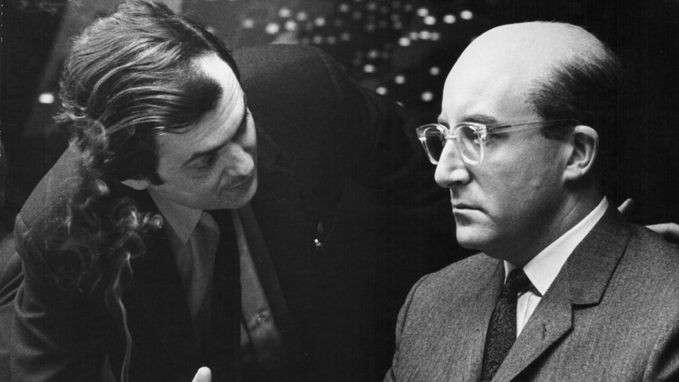 Director Stanley Kubrick and actor Peter Sellers on the set of the film 'Dr Strangelove: or How I learned to Stop Worrying and Love the Bomb', 1963