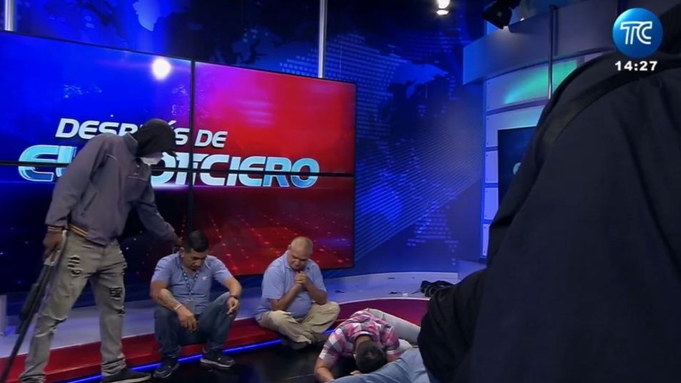 Armed attackers take over a television channel in Ecuador during a live broadcast, Guayaquil - 09 Jan 2024