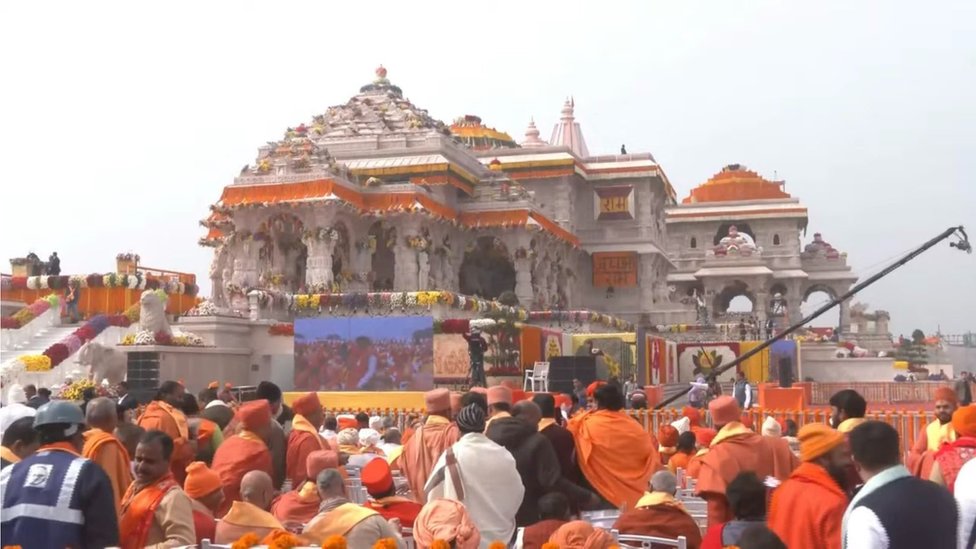 The Ram temple in Ayodhya on Monday morning