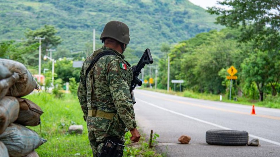 Members of the Mexican Army participate in a patrol and reconnaissance mission of the urban and rural area of the municipality of Frontera Comalapa, in the state of Chiapas, Mexico, 27 September 2023
