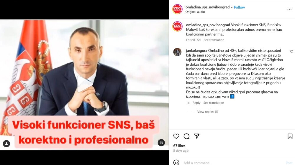 Zašto je SPS na Instagramu napao visokog funkcionera SNS Branislava Malovića? 1