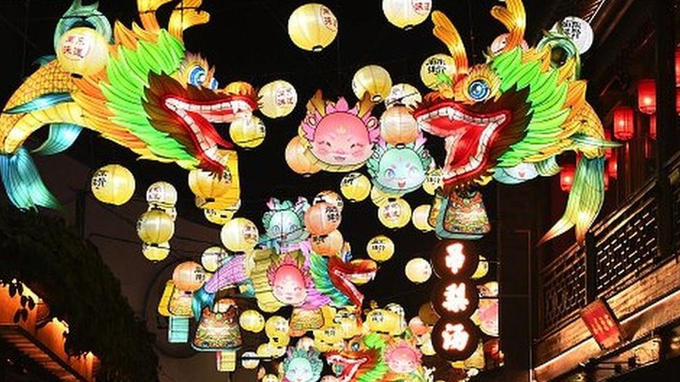 Dragon lanterns are on display at Laomendong historic block to welcome 2024 Chinese Spring Festival