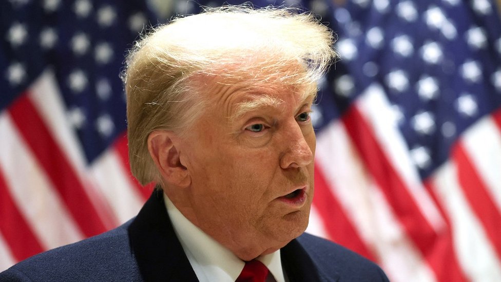 Former U.S. President Donald Trump speaks during a press conference after attending the E. Jean Carroll second civil trial, who accused him of raping her decades ago, New York City, U.S., January 17, 2024.
