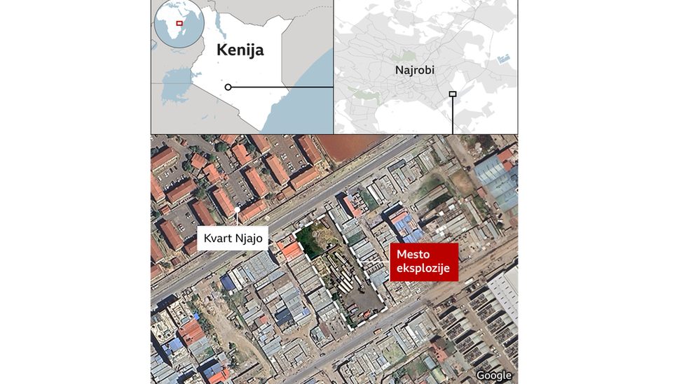 Mapa koja prikazuje mesto eksplozije