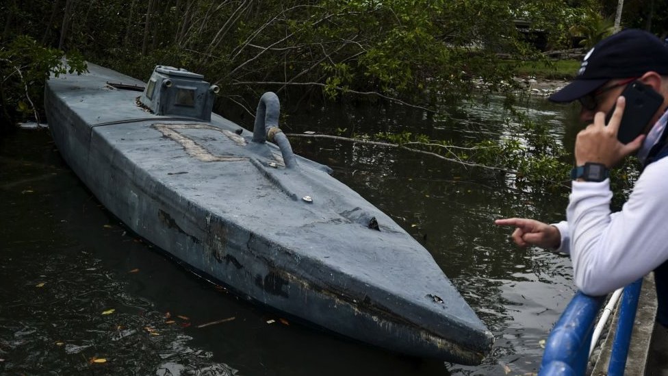 A "cocaine" submarine seized by the Colombian authorities in the Amazon