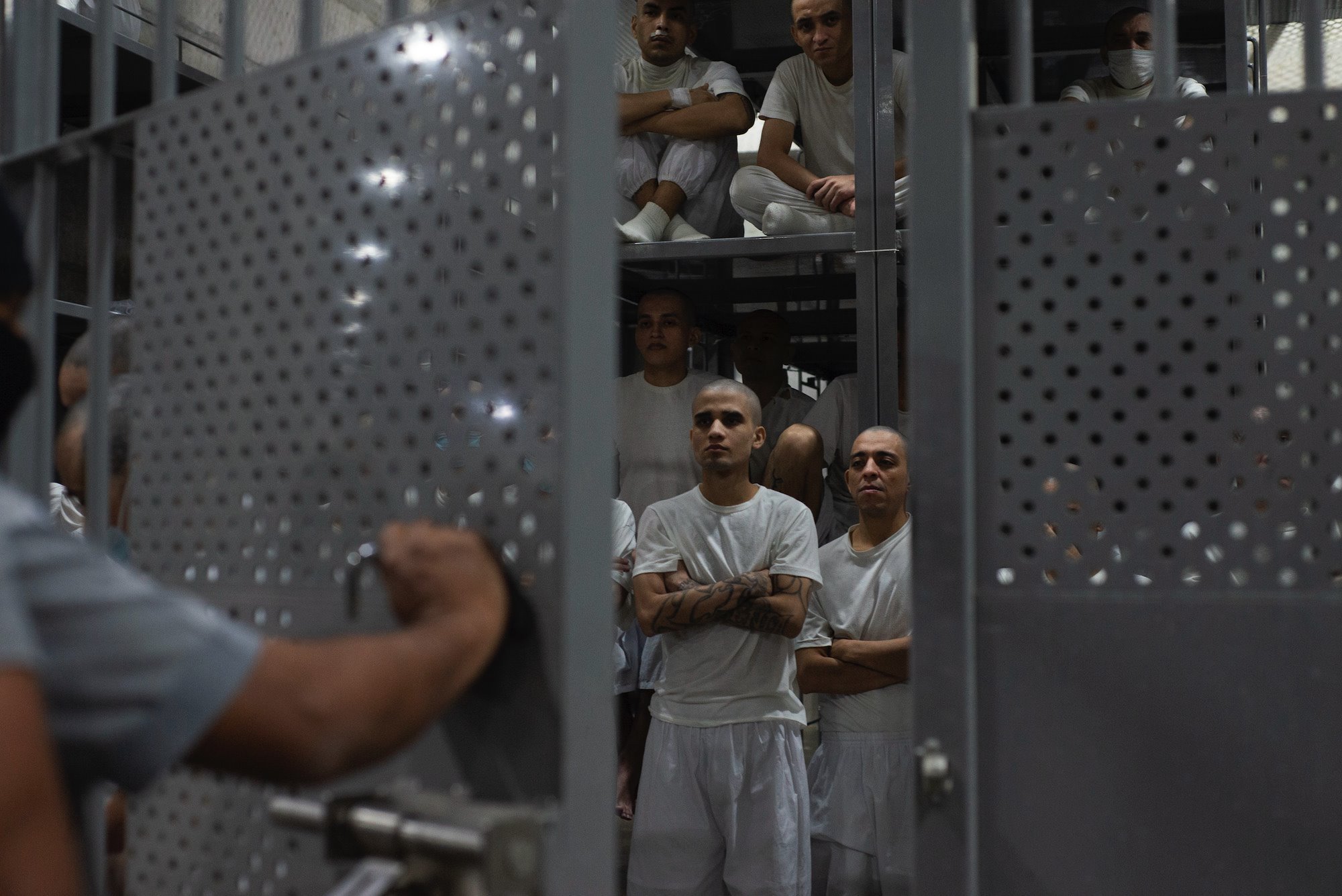 Prisoners in a cell at Cecot
