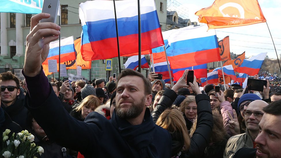 Alexei Navalny in a street protest