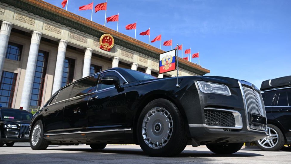 Russian Aurus car outside Great Hall of the People in Beijing, China