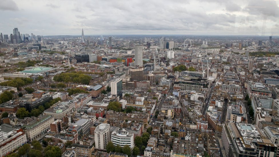 An aerial view of London from the BT Tower