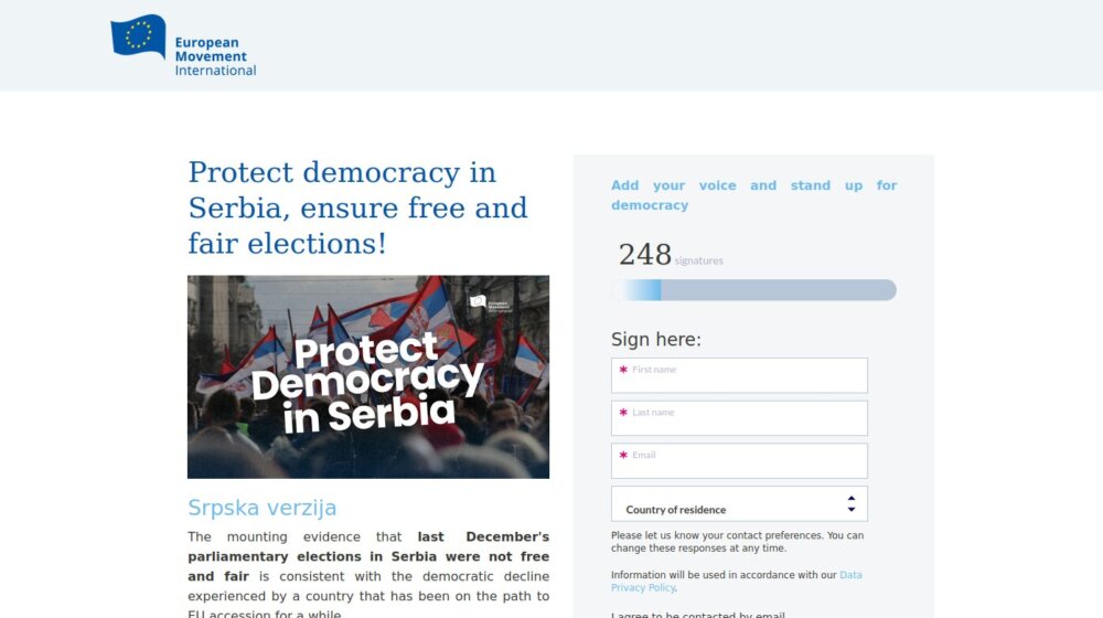 Međunarodni evropski pokret pokrenuo peticiju podrške demokratiji u Srbiji 1