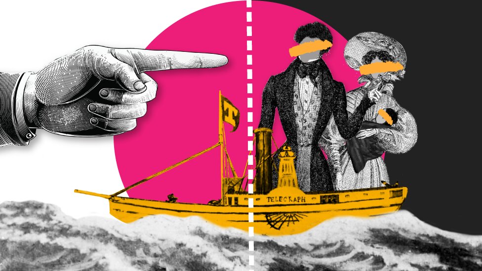 Artistic illustration of the Mundrucu family on the boat