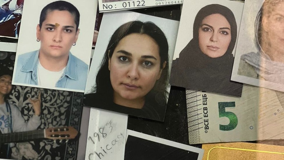 Several passport photos of Nesa Azadikhah