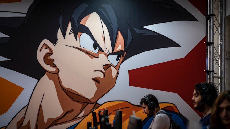 Akira Toriyama Dragon Ball Z graphic portrait seen during a gaming festival in Barcelona