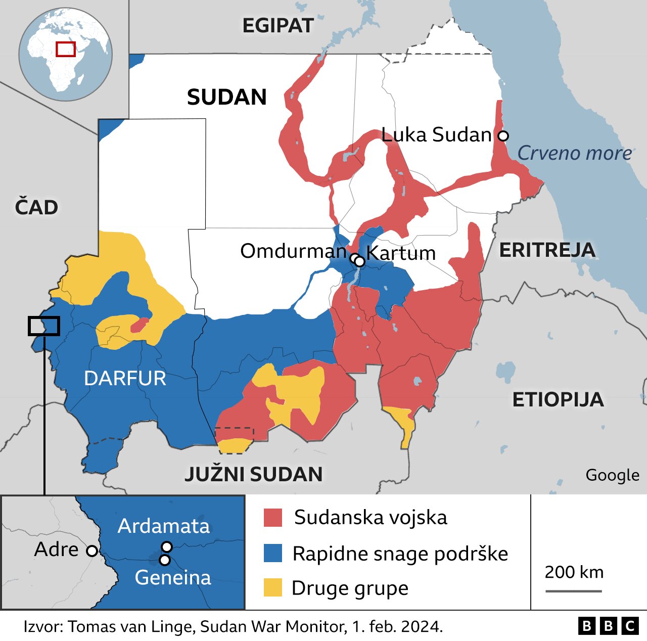 Sudan, mapa, rat