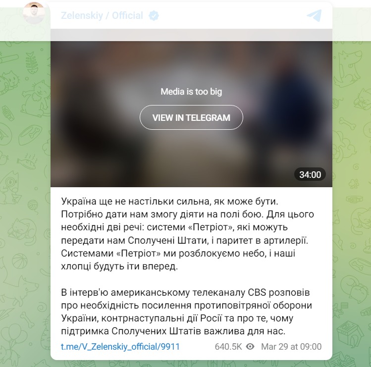 Zelenski za CBS: Kada izgubi teritorije koje kontroliše od 2022. Putin će biti spreman za dijalog 2