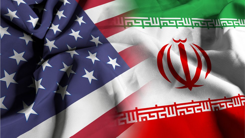 Flags of the USA and Iran