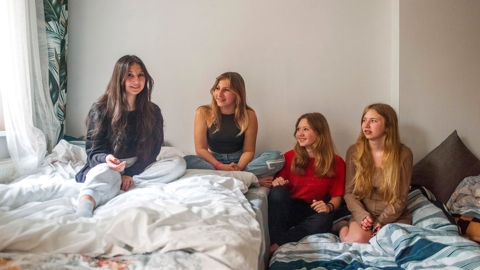 (From L-R) Sofiia with her new friends, Anna, Tatiana and Liudmyla in Katowice, in April 2022