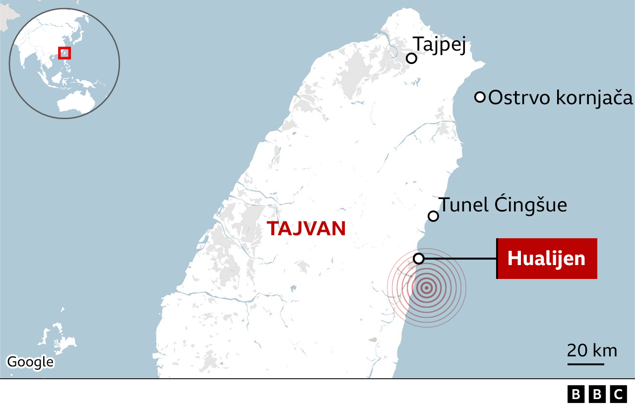 Tajvan mapa, ostrva, tunel