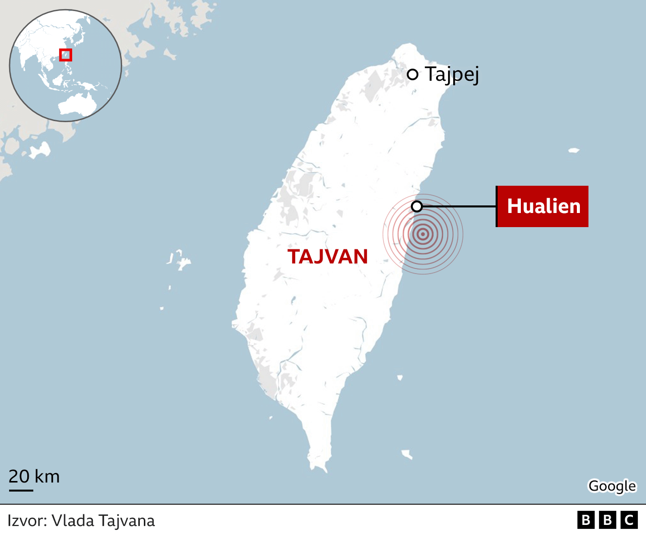 mapa Tajvana, zemljotres u Tajvanu