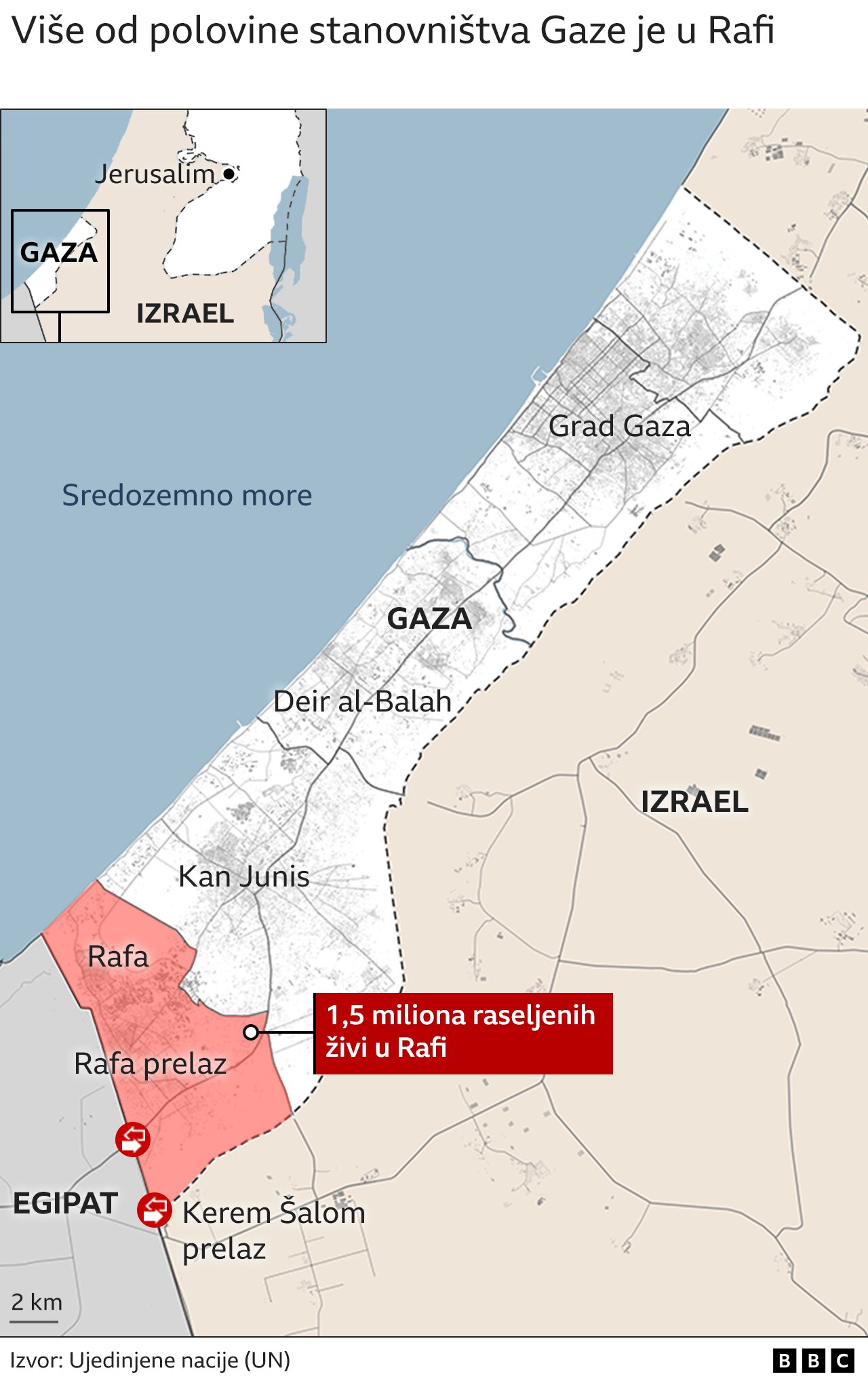 Izrael i Palestinci: Šest meseci od rata u Pojasu Gaze u brojkama 5 Mapa Gaze, Rafa