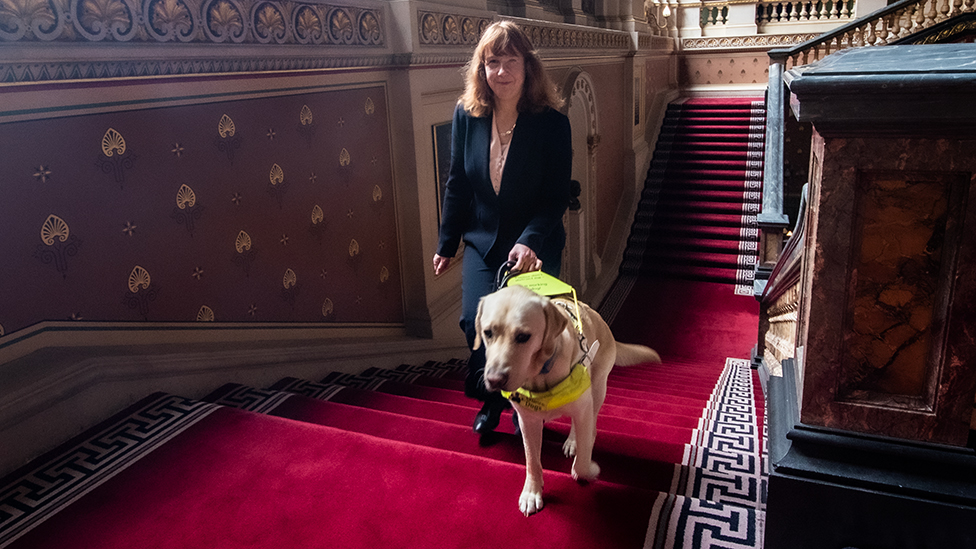 Prvi slepi britanski ambasador je dama: To što ne vidim mi pomaže da lakše uspostavljam odnos sa ljudima 1 Victoria Harrison and guide dog, Otto, at the Foreign, Commonwealth & Development Office