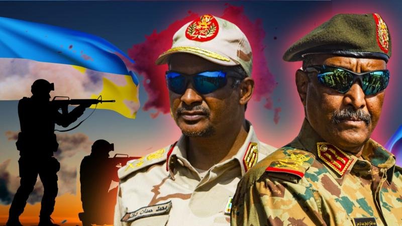 Da li se ukrajinski operativci bore protiv ruskog Vagnera u sudanskom ratu 1 GFX showing Ukrainian flag, soldiers and portraits of General al-Burhan and General Hemedti