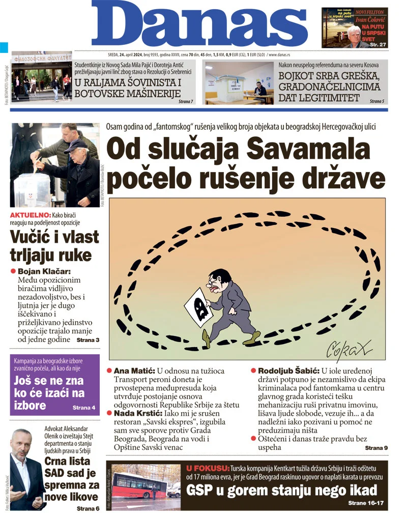 Naslovna strana za 24. april 2024. 1